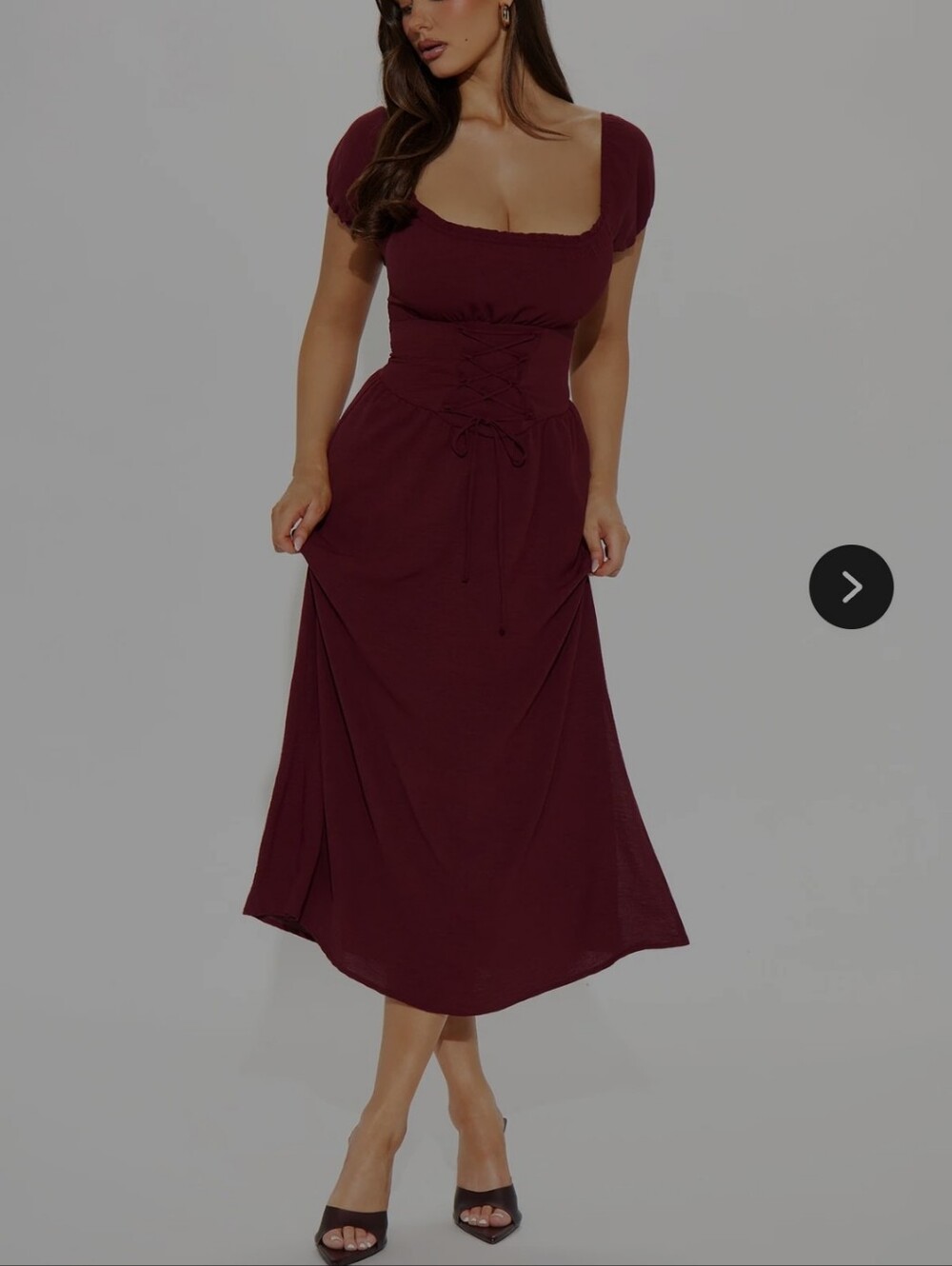 Fashion Nova Burgundy Corset-Waist Midi Dress